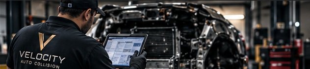 Estimator documenting vehicle damage on a tablet